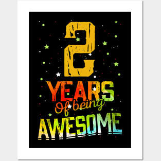 2nd Anniversary Gift Vintage Retro 02 Years Of Being Awesome Gifts Funny 2 Years Birndday Girl Boys Kids Posters and Art